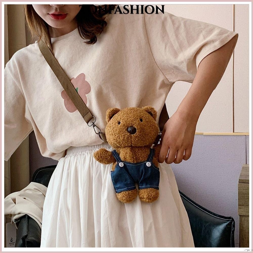 Tonfashion กระเป๋าเป้สะพายหลัง กระเป๋าสะพายไหล่ ผ้ากํามะหยี่ขนนิ่ม ลายการ์ตูนหมีน่ารัก ขนาดเล็ก เหมาะกับของขวัญคริสต์มาส สําหรับผู้หญิง