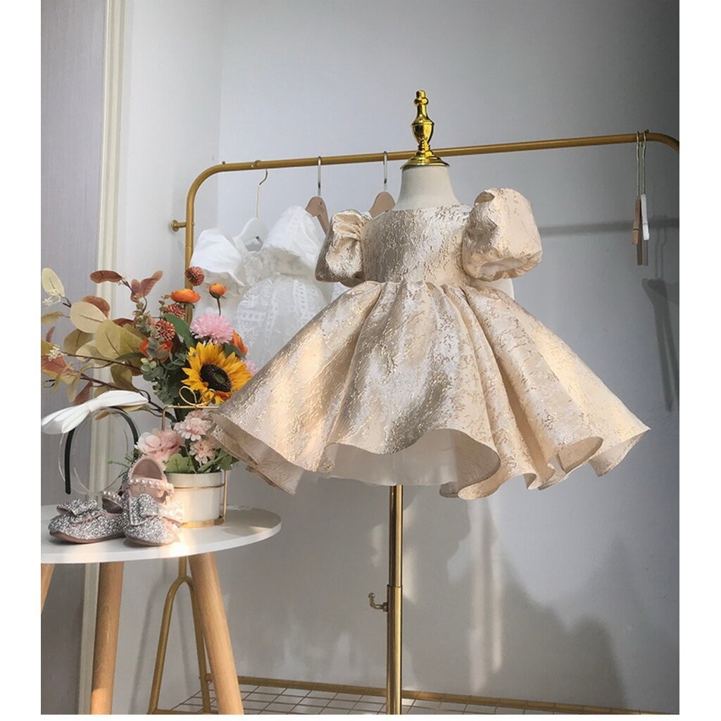 Gd4102- พร้อมส่งจากไทย ชุดออกงานเด็กหญิงสีทอง ออกสีครีมทอง สวยเหมือนแบบ สุดสวยหรู แขนตุ๊กตามน่ารัก ชุดราตรีเด็กทรงสั้น - รูปที่ 6