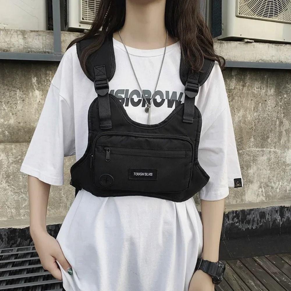Lfids Hip Hop Vest Bag, Hip Hop Streetwear Chest Bag, กระเป๋าคาดเอวกันน้ําความจุขนาดใหญ่ Functional Streetwear กระเป๋าคาดหน้าอกกระเป๋าคู่