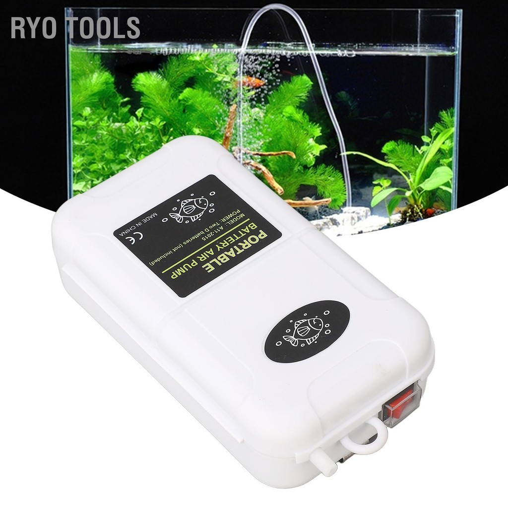 Ryo Tools Aquarium ปั๊มออกซิเจน 5W แบบพกพา Fish Tank Aerator Air Pump 0.6m ท่อสำหรับถังปลาตกปลากลางแจ้ง