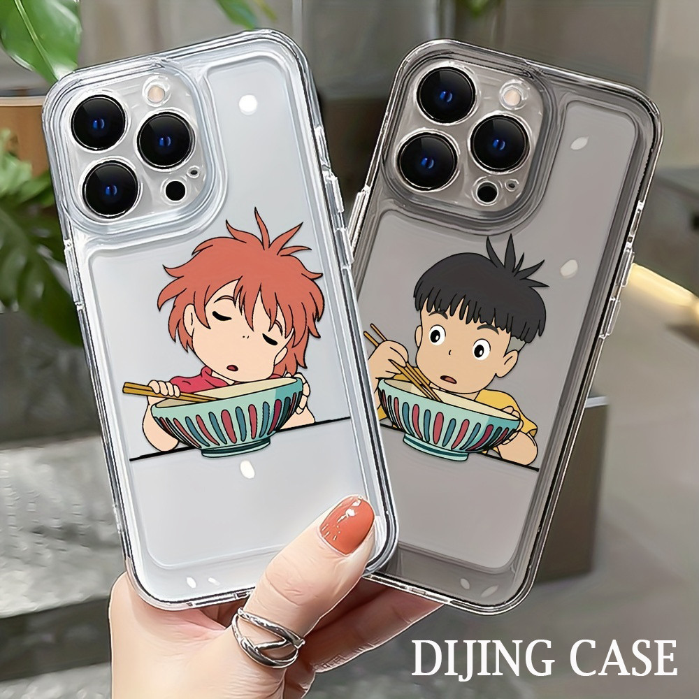 เคสป้องกันโทรศัพท์มือถือ ลายอนิเมะญี่ปุ่น Ponyo Sosuke Eat Ramen สําหรับ iPhone 15promax 14 13Pro 11Pro 12mini 8plus7 6s xr xsmax