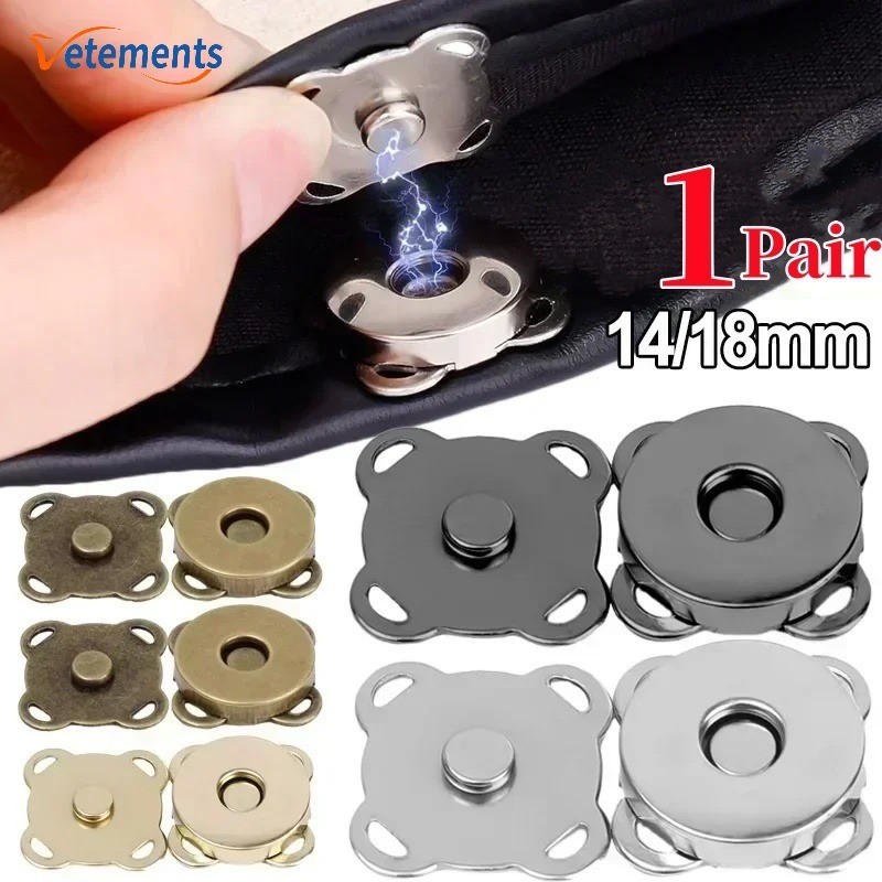 กระดุมแม่เหล็ก ติดกระเป๋าเสื้อผ้า แบบเรียบ DIY อุปกรณ์เสริม สําหรับเย็บผ้า 1 คู่