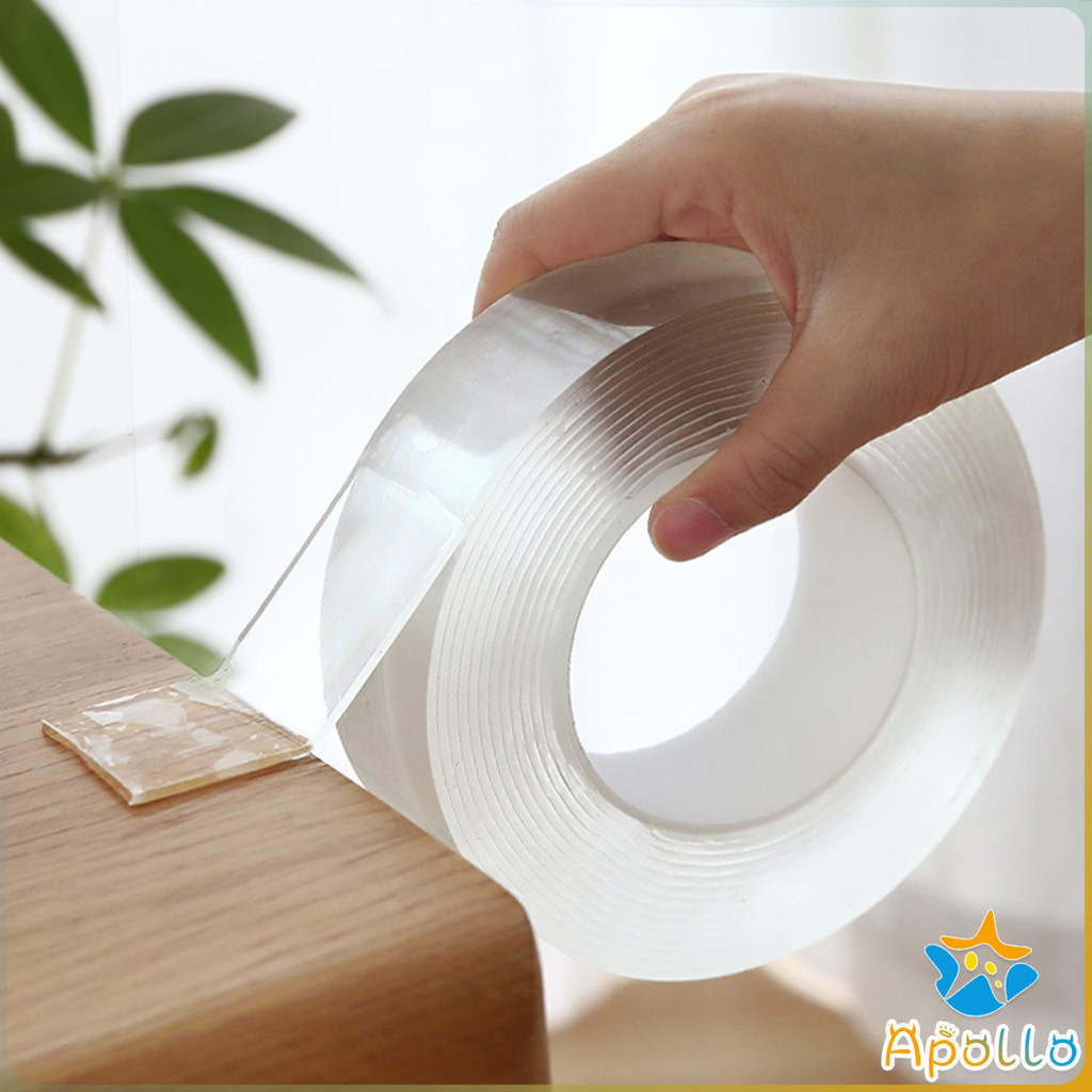 Apollo กาวสองหน้า เทปกาว ทำความสะอาดและนำมาใช้ใหม่ได้ มี 2 ขนาดให้ เลือก Double Side Adhesive Tape