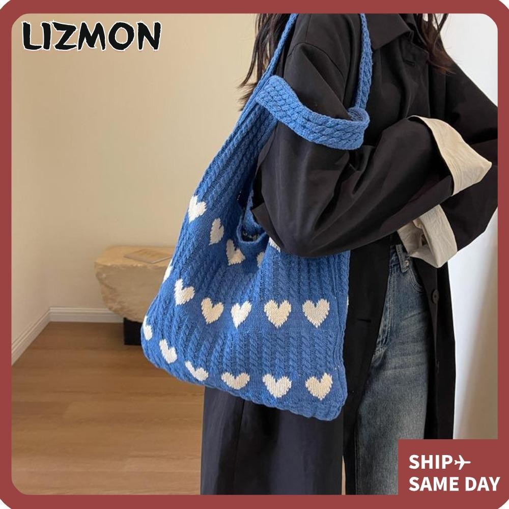 Lizmon กระเป๋าถือ กระเป๋าสะพายไหล่ ผ้าถัก ขนาดใหญ่ จุของได้เยอะ แต่งรูกลวง เหมาะกับเดินชายหาด แฟชั่นฤดูร้อน สําหรับสตรี