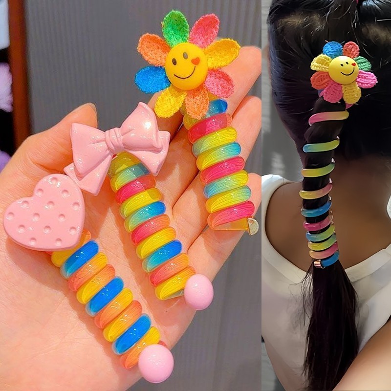 ยางมัดผมหางม้า ลายการ์ตูนน่ารัก สีรุ้ง หลากสี สําหรับเด็กผู้หญิง อายุ 3-6 ปี 2023 1 ชิ้น