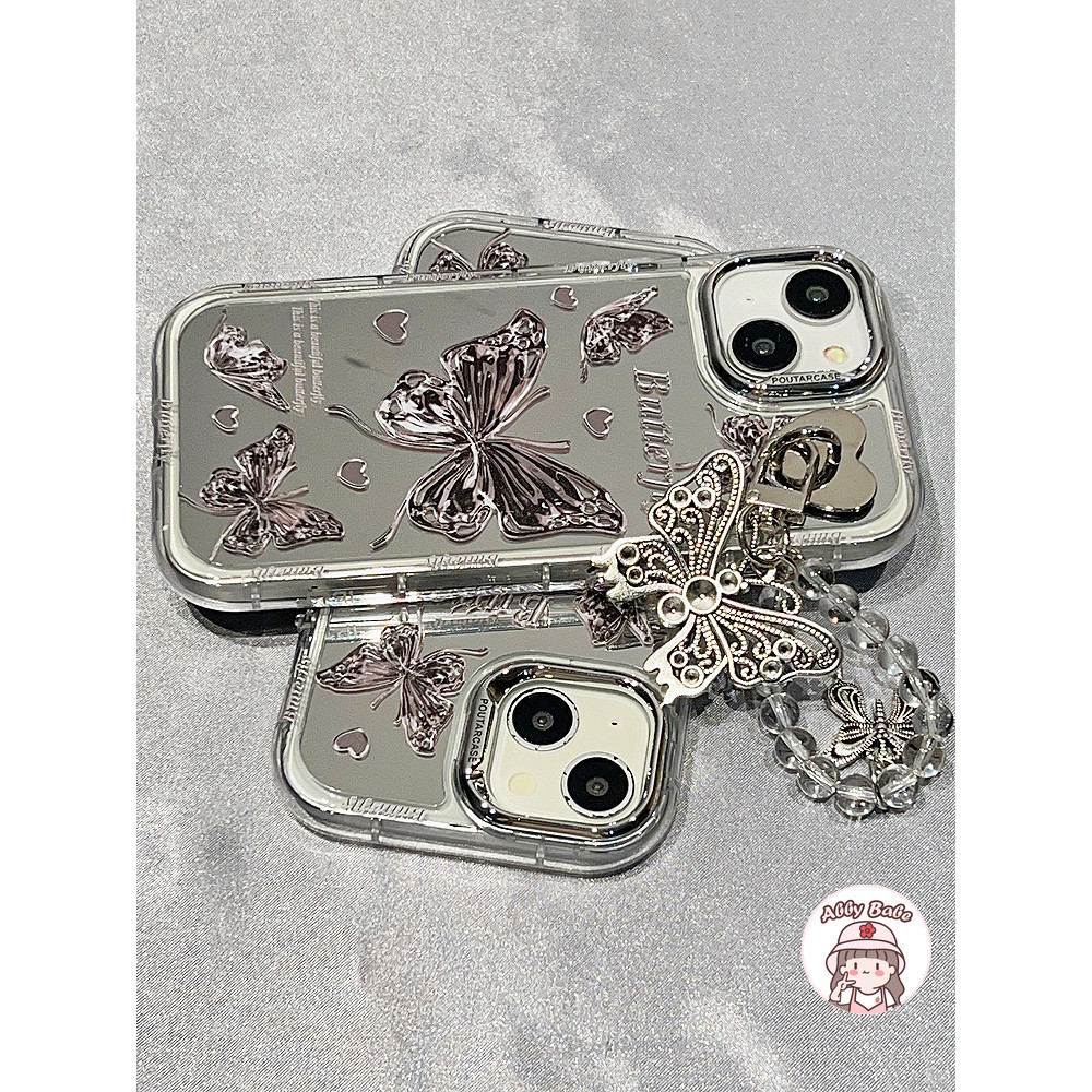 เคสโทรศัพท์มือถือ TPU นิ่ม ปิดด้านหลัง กันฝุ่น ลายผีเสื้อ ภาพวาดสีน้ํามัน หรูหรา พร้อมสายคล้องข้อมือ สําหรับ IPhone 15 14 13 12 11 Pro Max