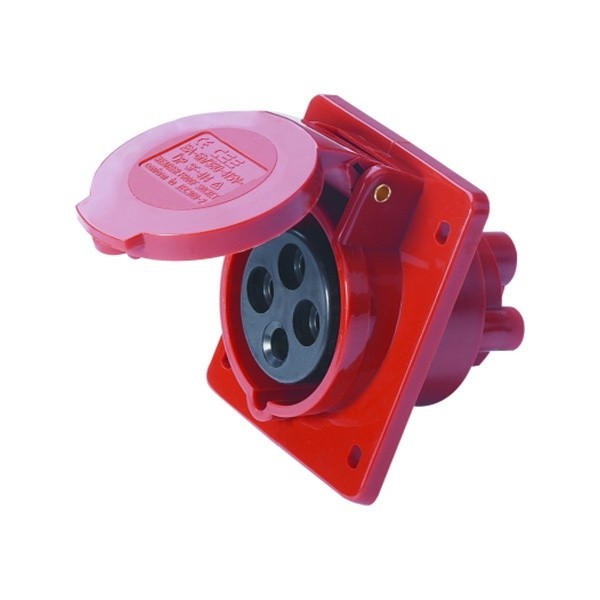 ปลั๊กตัวเมียฝังผนังแบบเฉียง SF-424L 3P+E 32A 380V แดง