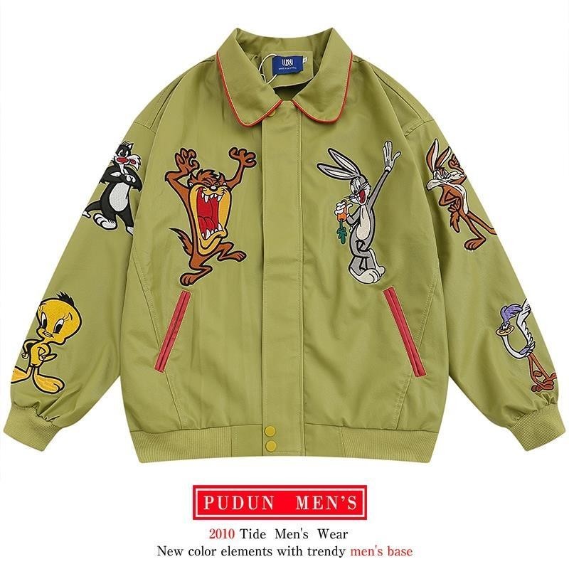 F & X เสื้อแจ็กเก็ตเบสบอล หนัง PU ปักลายการ์ตูนกระต่าย สไตล์วินเทจ แฟชั่นฤดูใบไม้ร่วง และฤดูหนาว สําหรับผู้ชาย และผู้หญิง