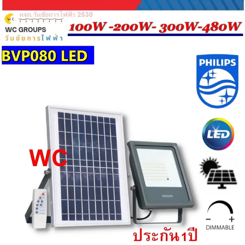 Philips สปอร์ตไลท์โซลาเซลล์รุ่น BVP080 LED10/757-LED48/757 Solar Floodlight LED มีขนาด 100w 200w 300