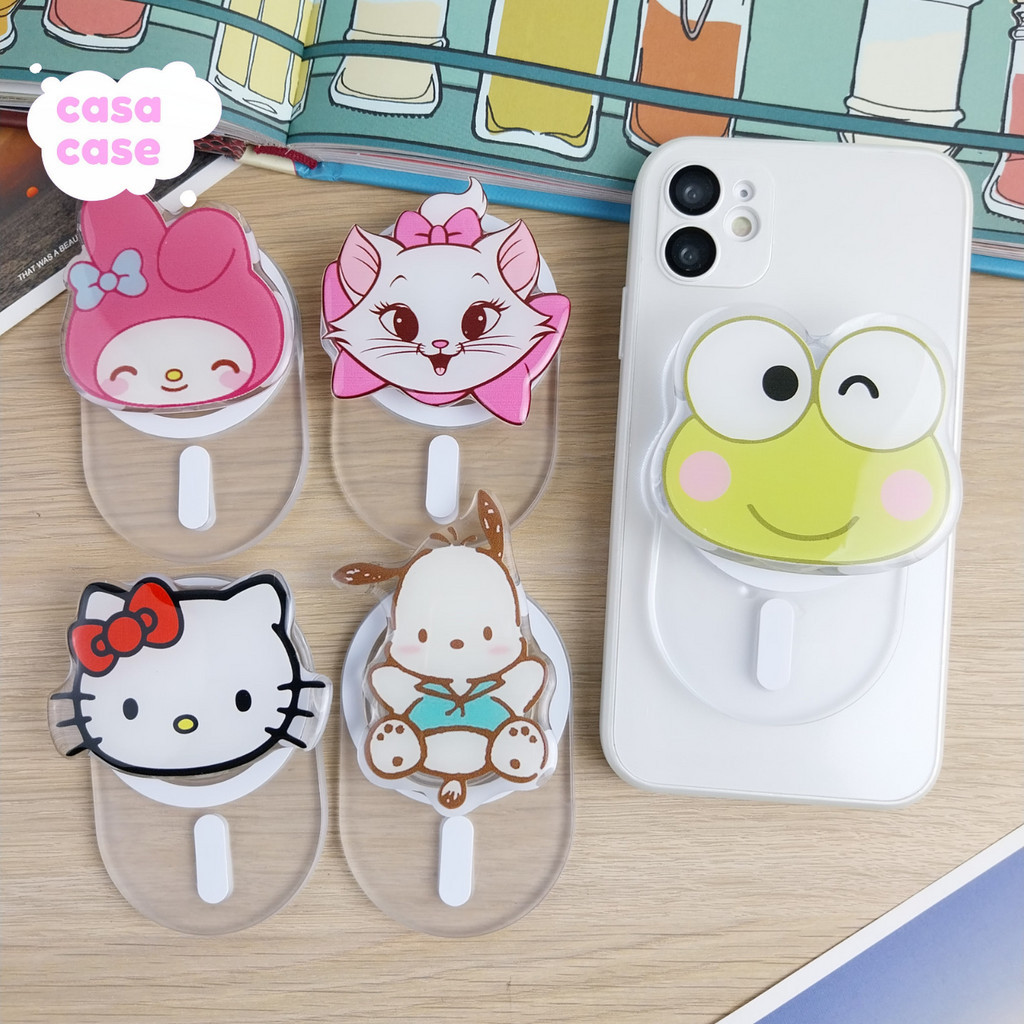 Griptok กริ๊ปต๊อกฐานแม่เหล็กยาว My Melody,Hello Kitty,Pochacco,กบเคโระ,Marie การ์ตูนติดหลังมือถือ กริ๊บต็อกติดเคส