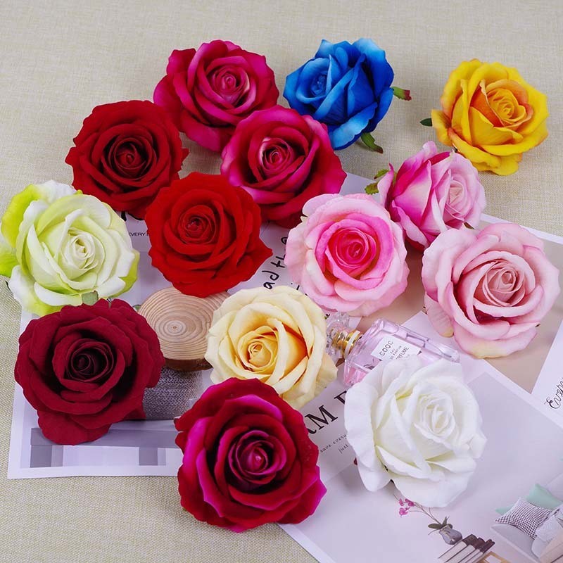 หัวดอกกุหลาบเทียมขนาด 9 ซม. สำหรับทำช่อดอกกุหลาบ DIY ตกแต่งงานแต่งงาน วันวาเลนไทน์ ดอกไม้ปลอม
