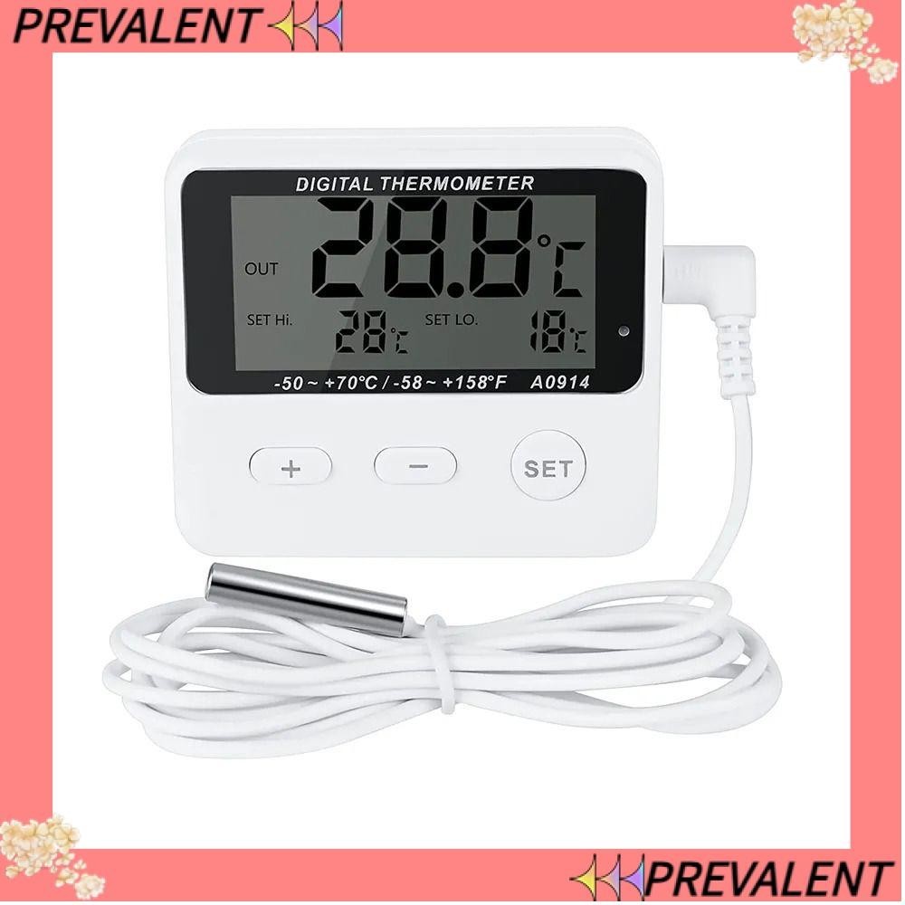 Preva เครื่องวัดอุณหภูมิตู้แช่แข็ง เทอร์โมมิเตอร์ตู้เย็น ดิจิทัล แบบพกพา พร้อมสัญญาณเตือนอุณหภูมิ เซนเซอร์เสริม