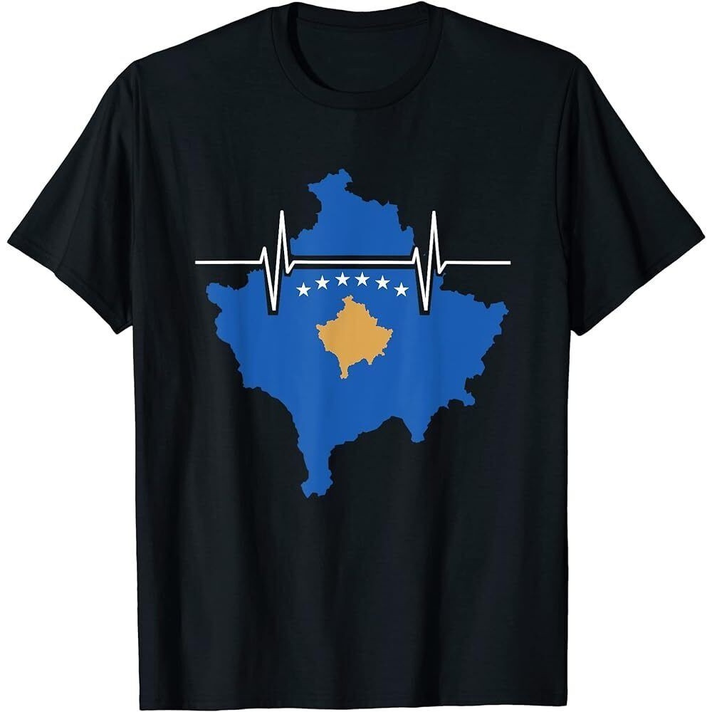 Kosovo Map With Heartbeat Vintage Flag Kosovo เสื้อยืด