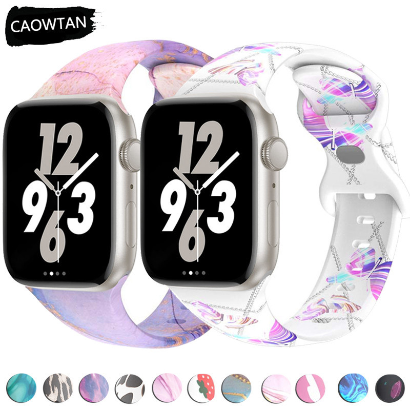 สายนาฬิกาข้อมือซิลิโคน พิมพ์ลายดอกไม้ สําหรับ Apple Watch Ultra2 49 มม. 41 มม. 40 มม. 38 มม. 45 มม. 44 มม. 42 มม. IWatch Series9 8 7 SE 6 5 4 3