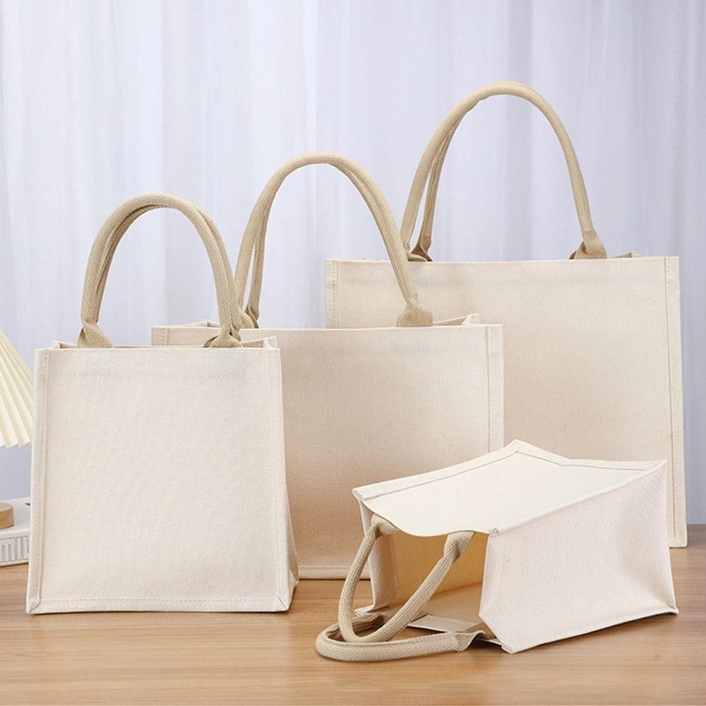 Tonfashion กระเป๋าถือ ผ้าแคนวาส พับได้ จุของได้เยอะ สีเบจ DIY