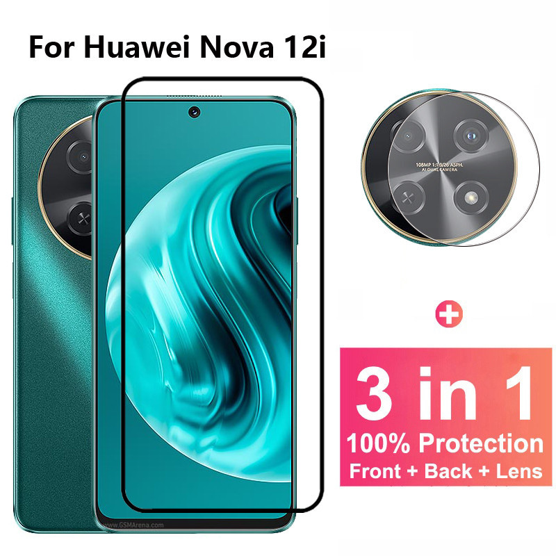 3 in 1 ฟิล์มกระจกนิรภัยกันรอยหน้าจอ และกล้อง 9D สําหรับ Huawei Nova 12i Nova 12 12i 12s 11i 11 4G