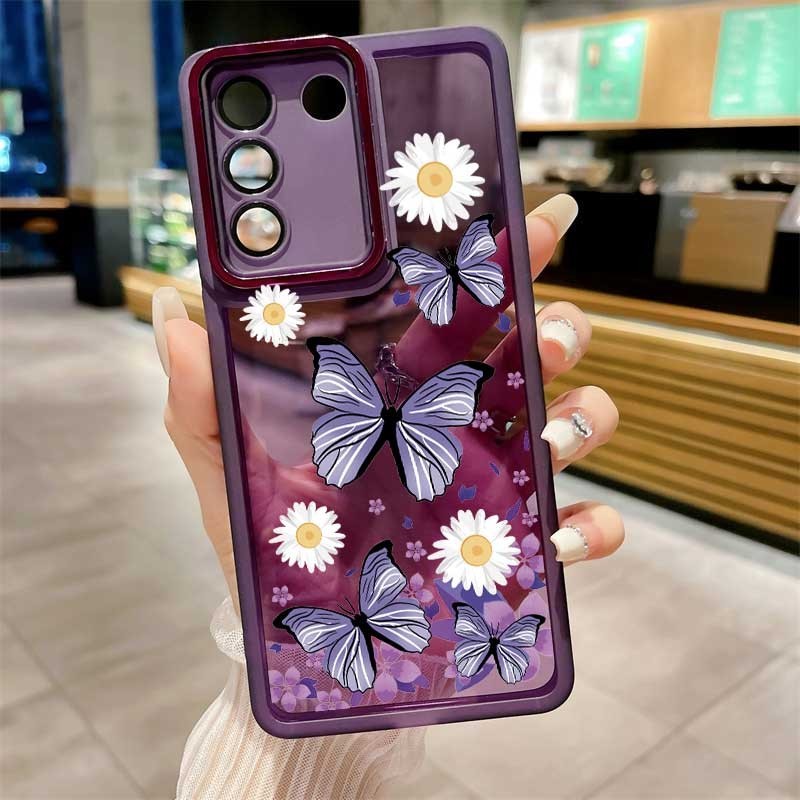 Vivo Y200 Y100 5G Little Daisy Luxury Butterfly Flower Casing Clear Candy Silicon Case Camera Protector Soft Cover