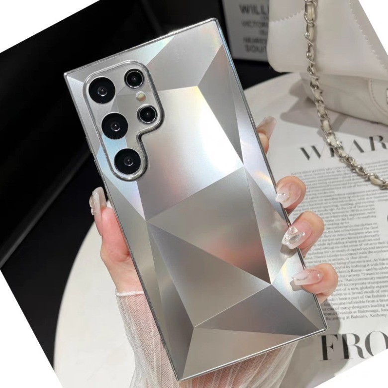 SAMSUNG หรูหราชุบเลเซอร์เพชรรูปแบบกันกระแทกสําหรับsamsung S25 S24 S23 S22 Ultra Plus S23FE A54 A34 A14 A24 A73 A53 A23 Matte Hardปกหลัง