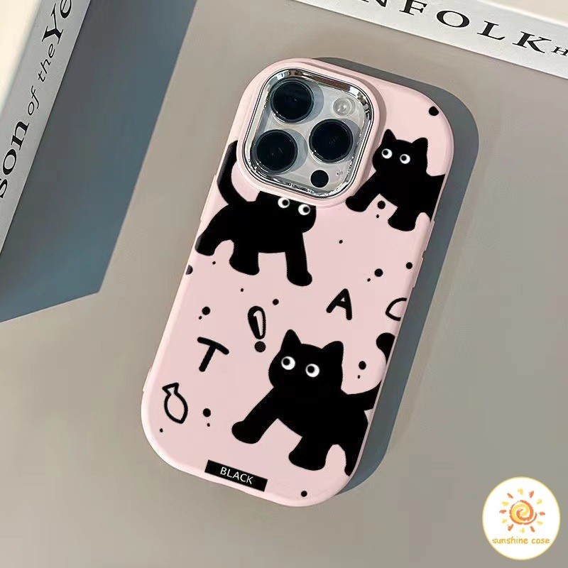 เคสมือถือน้องแมวดำ กรอบชุบไฟฟ้า ไอโฟน11 For iPhone 11 12 13 14 15Pro MAX X XS XR XS 6 7 8Plus SE2020 12 Mini เคสโทรศัพท์