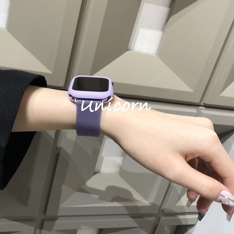 สายนาฬิกาข้อมือสเตนเลส แม่เหล็ก พร้อมเคส สําหรับ AW watch Band 44 มม. 40 มม. 45 มม. 41 มม. 49 มม. 42 มม. 38 มม. i-Watch Series Ultra 9 8 SE 7 6 5 3