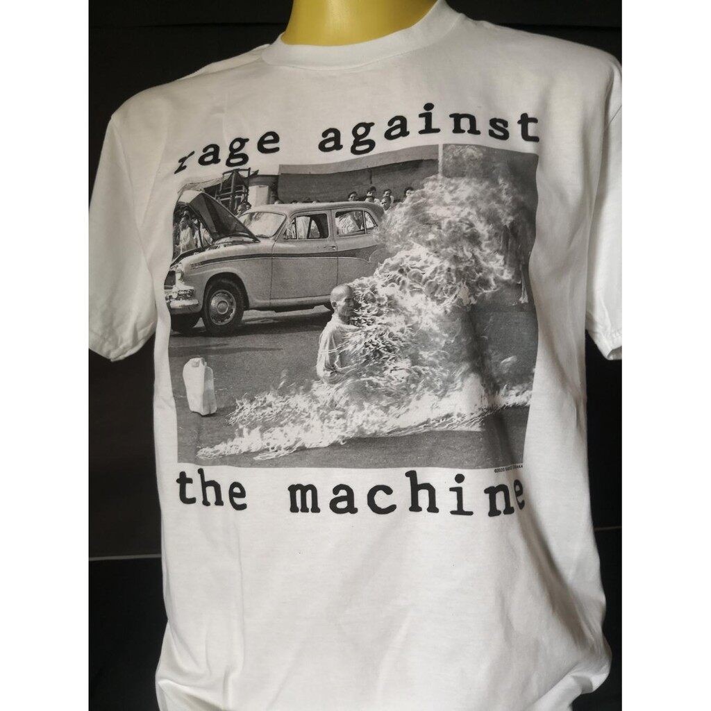 [S-5XL]เสื้อวงนำเข้า Rage Against the Machine Burning Monk On Fire RATM Nu Metal Hiphop Rock Rap Retro Style Vintage T-S