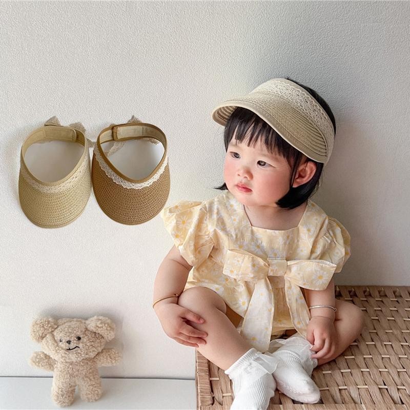 หมวกฟางเปล่า แต่งลูกไม้น่ารัก ระบายอากาศได้ดี เหมาะกับการเดินทาง สําหรับเด็กวัยหัดเดิน 8-36 เดือน