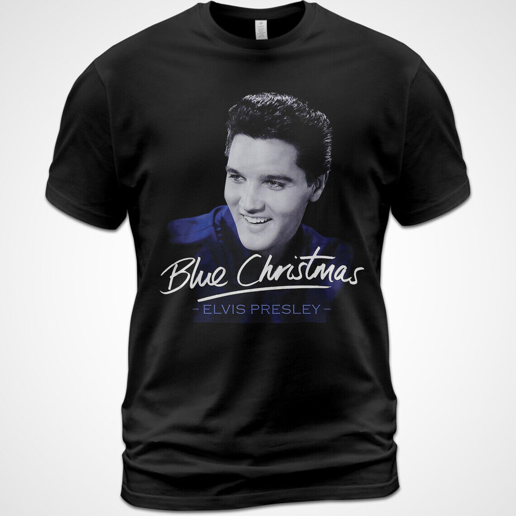 เสื้อยืดผ้าฝ้าย Elvis Presley Elvis Christmas Album Tee On Blue Christmas Classi