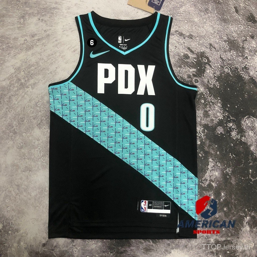 เสื้อกีฬาบาสเก็ตบอล ลายทีม NBA Portland Trail Blazers Damian Lillard regatta สีดํา สําหรับผู้ชาย 2023