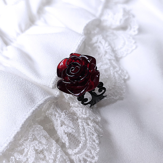 Dark Burgundy Glass Rose เปิดแหวน Gothic Lolita Retro Vampire Vine แหวน