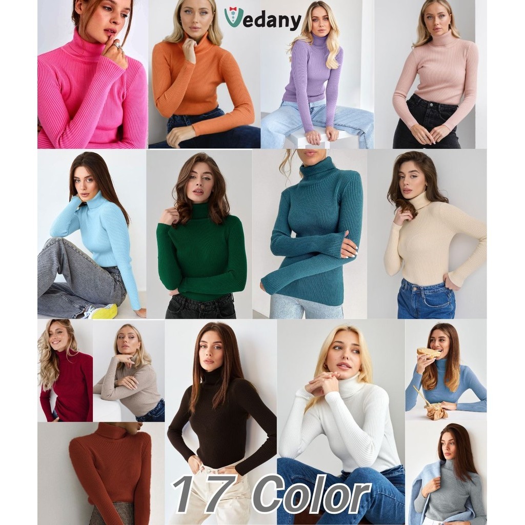 Turtleneck WARM SWEATER เสื้อสเวตเตอร์คอเต่า ไหมพรม มี 17 สีให้เลือก VDN-Knit 021