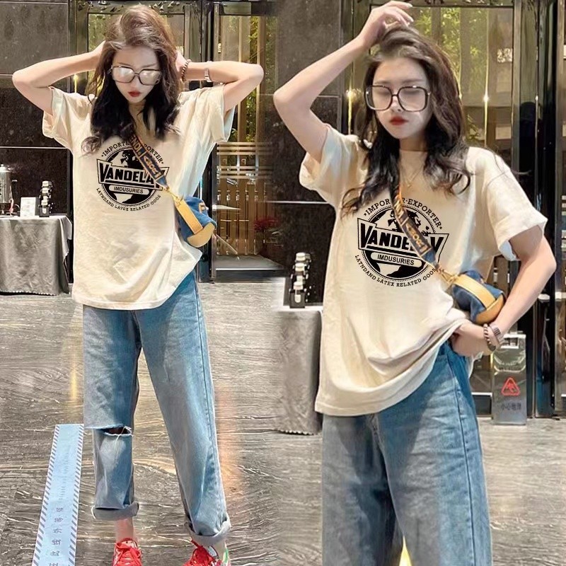 (กรุงเทพจัดส่งสินค้า)MAO Shop  เสื้อยืดคอกลมแขนสั้นหลวมสไตล์เกาหลีสำหรับผู้หญิง -ผ้าฝ้ายบริสุทธิ์