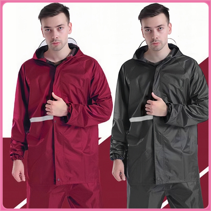 YTL ชุดกันฝน มีแถบสะท้อนแสง รุ่นหมวกติดเสื้อ Waterproof Rain Suitt เสื้อกันฝนมอเตอร์ไซค์ Split raincoat