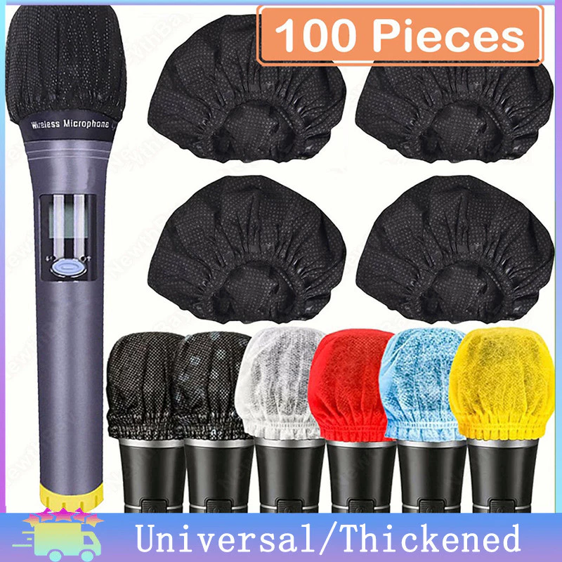 100 ชิ้น หน้ากากไมโครโฟนแบบใช้แล้วทิ้ง หนาพิเศษ ป้องกันละอองฝอย KTV