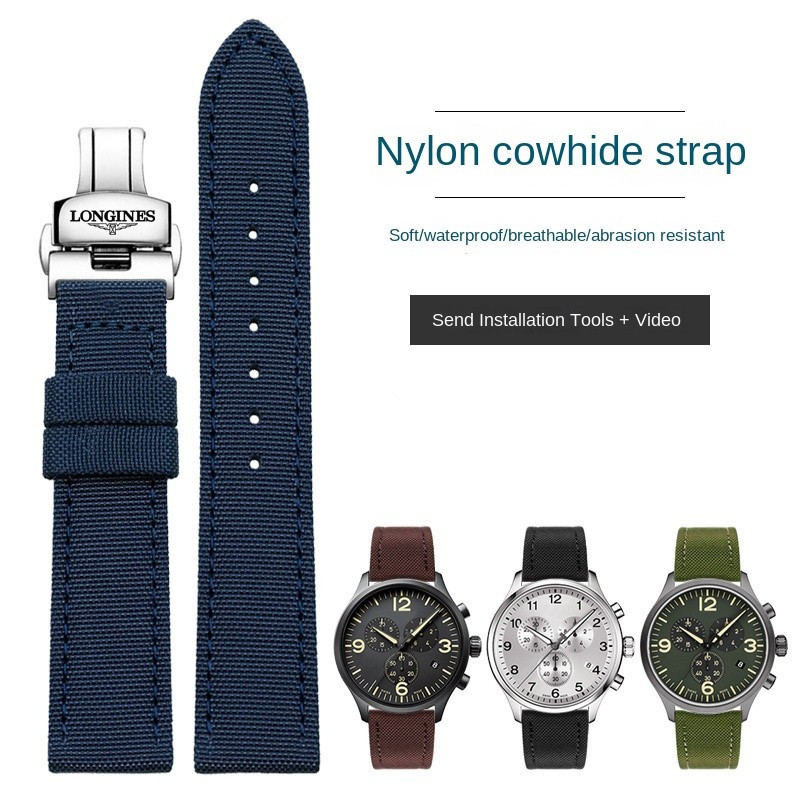 18 มม.19 มม.20 มม.21 มม.22 มม.24 มม.หนังไนลอนนาฬิกาสําหรับ Longines Concas นาฬิกาเปลี่ยนสร้อยข้อมือนาฬิกา