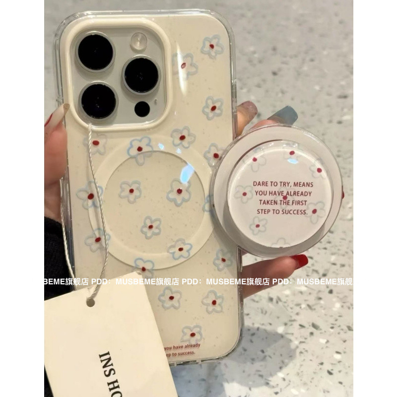 ขาตั้งแม่เหล็กดอกไม้แบบเต็มหน้าจอเกาหลีและญี่ปุ่น รองรับเคส iPhone 16 Apple 15 Pro Max ใหม่ 14 Pro สำหรับผู้หญิง 13 เคสป้องกัน