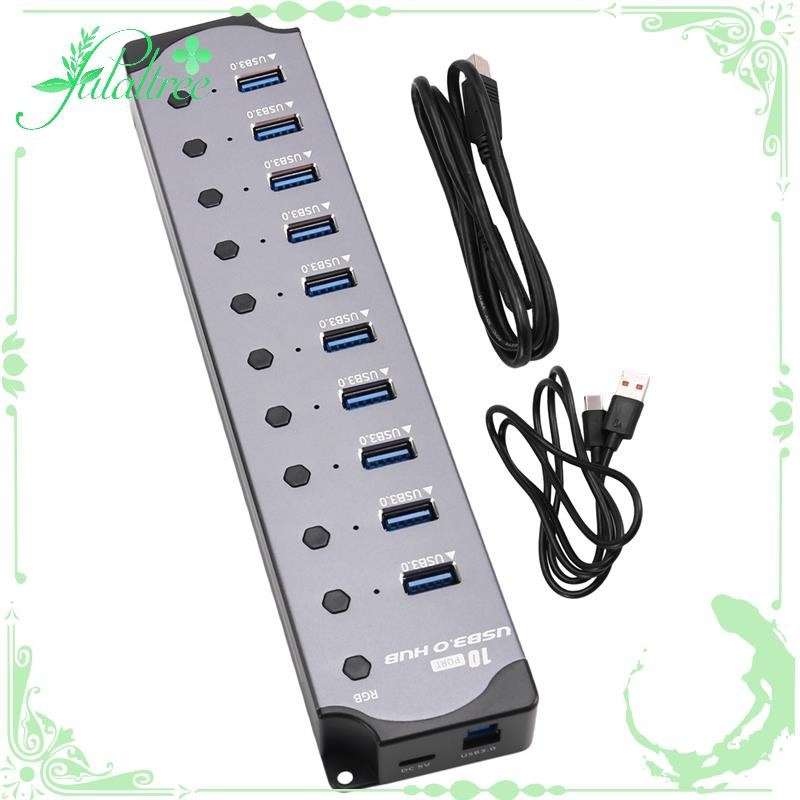 fulaltree10 in 1 Powered USB HUB 10 พอร์ตอะแดปเตอร์ USB Splitter USB 3.0 อินเทอร์เฟซสวิตช์ส่วนบุคคล 