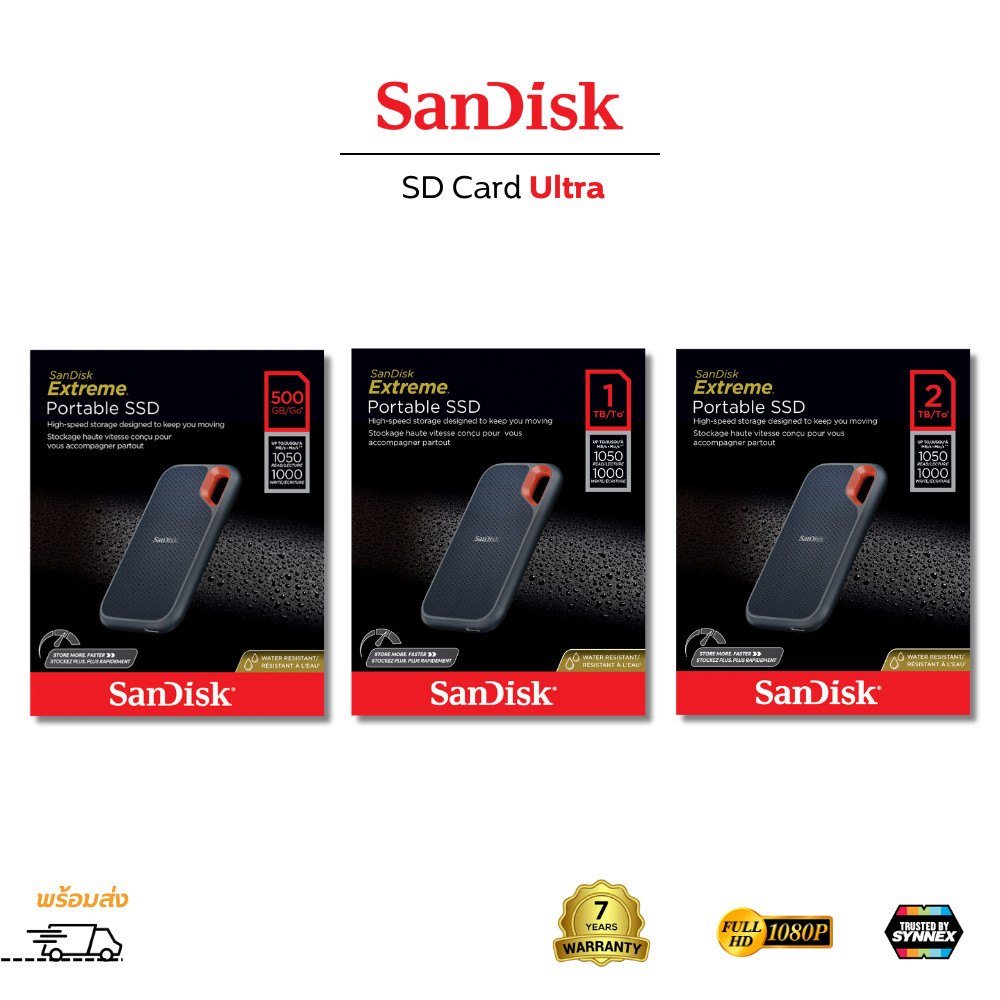 SanDisk External SSD Type C 500GB/1TB/2TB [1050MB/s] SDSSDE61 Extreme PortableV2 (E61) ฮาร์ดดิสก์แบบ