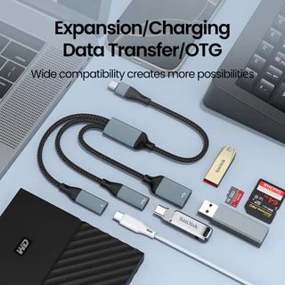 Twitch PD60W Fast สายชาร์จประเภท C ชาย Multi Type-C/USB หญิง Transfer Splitter อะแดปเตอร์ OTG การขยายการส่งข้อมูล 35 ซม.