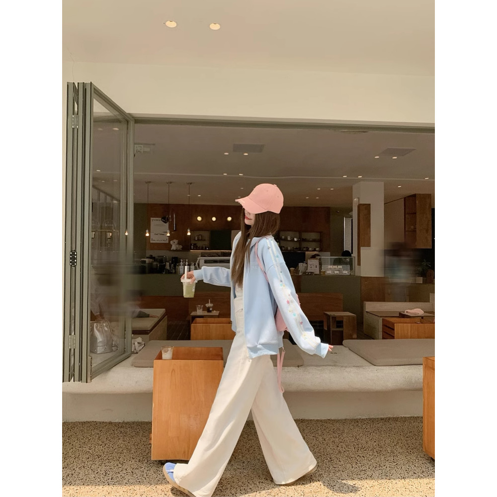 Solovely ผู้หญิง สไตล์เกาหลี ลายทาง แขนยาว แจ็คเก็ต ปักลาย ซิป เสื้อสเวตเตอร์ - รูปที่ 7