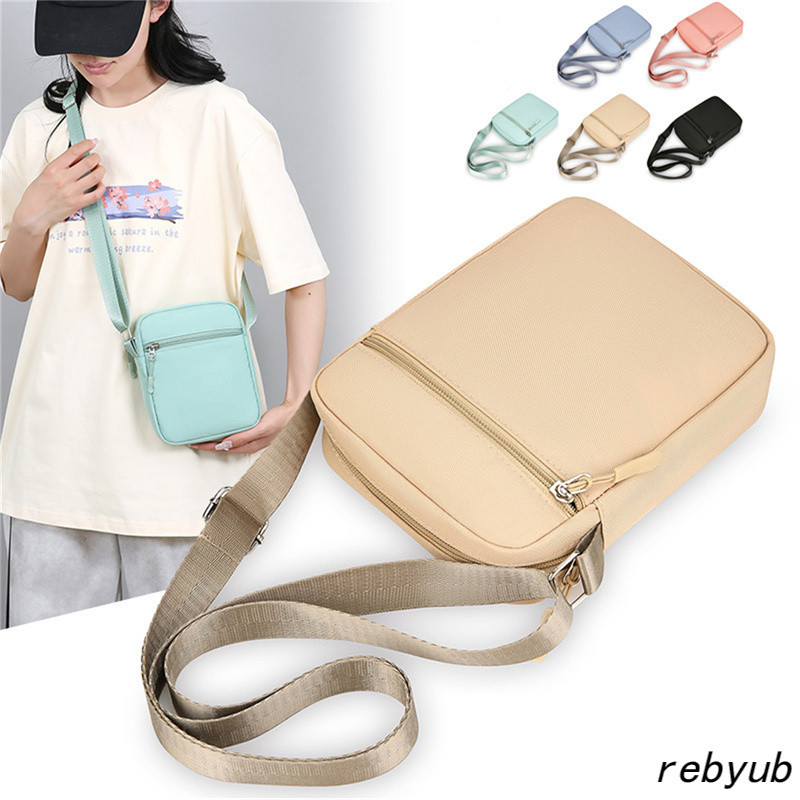 กระเป๋าใส่โทรศัพท์สะพายข้างแฟชั่นและลําลองพร้อมซิปปิด, ซับในด้วยโพลีเอสเตอร์, กระเป๋าสะพายไหล่ผ้า อ็อกซ์ฟอร์ด ขนาดเล็กของผู้หญิง, การออกแบบตารางสีท