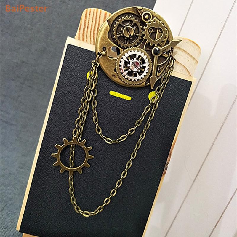 [BaiPester] Retro Steampunk Gearเข็มกลัดเกียร์Sel Chain Lapel Pins Menเสื้อสูทป้ายเครื่องประดับอุปกรณ์เสริม