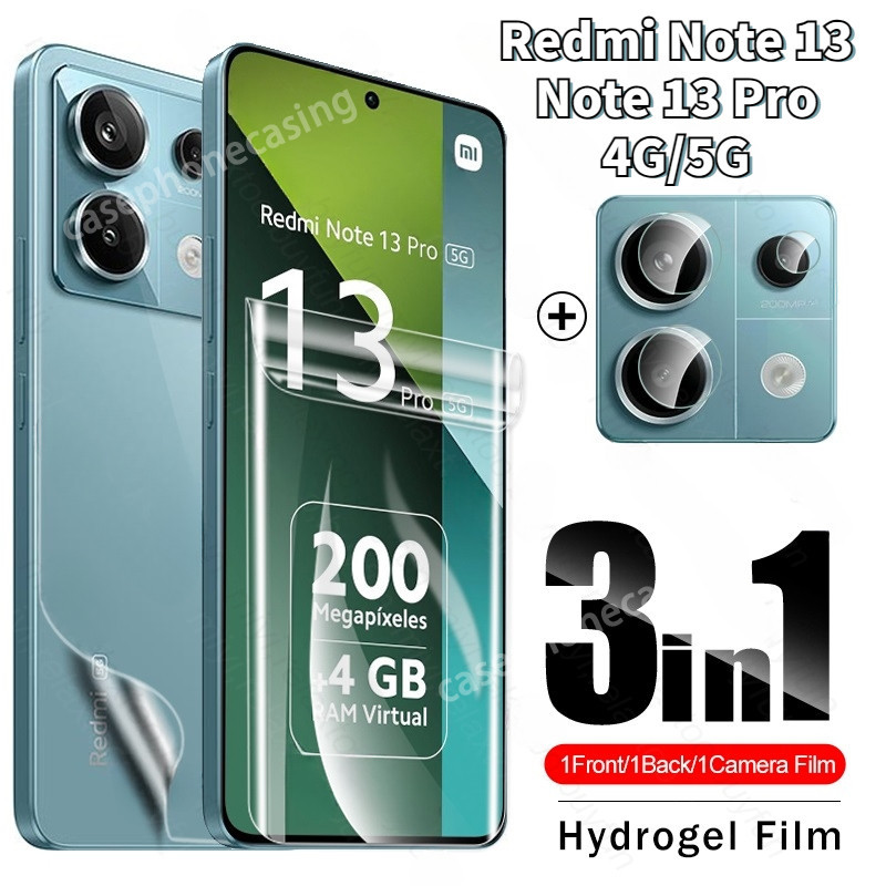 3in1 ฟิล์มไฮโดรเจลนิ่ม กันรอยหน้าจอ และกล้องหลัง แบบใส สําหรับ Redmi Note 13 Pro Plus 5G 4G Note13 Note13Pro