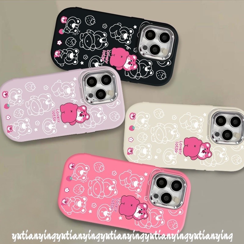 เคสโทรศัพท์มือถือแบบนิ่ม โลหะ กันกระแทก ลายหมีสตรอเบอร์รี่น่ารัก หรูหรา สําหรับ Vivo Y17S Y36 Y16 Y22 Y33s Y02 Y20s V29 Y35 Y15 Y20i Y27 Y17 Y20 Y21 Y12 Y91C V25 Y15s Y21s Y02s Y15A Y11 V25E