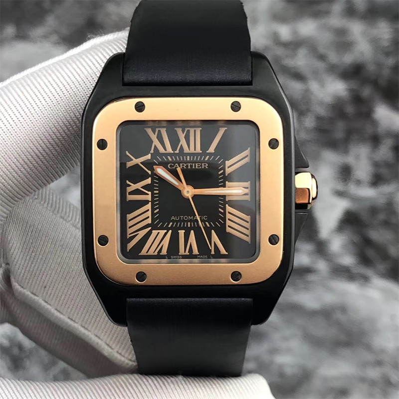 ของแท้ cartier cartier Santos นาฬิกาข้อมือ สําหรับผู้ชาย W2020009นาฬิกาข้อมืออัตโนมัติ Kuromajin Cartier