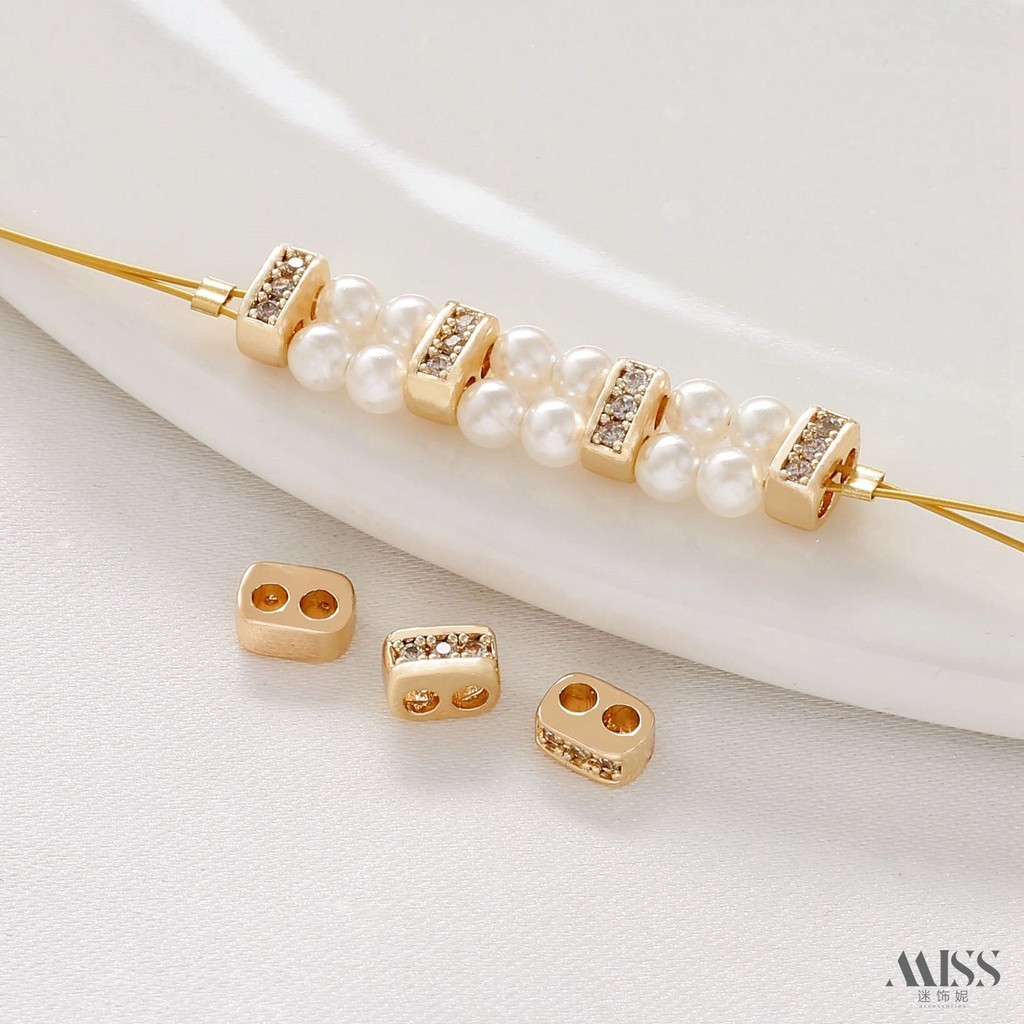 ลูกปัดสเปเซอร์ สีทอง 14K ประดับเพทาย รูปดอกพลัม สามแถว สําหรับทําเครื่องประดับ สร้อยข้อมือ diy - รูปที่ 7