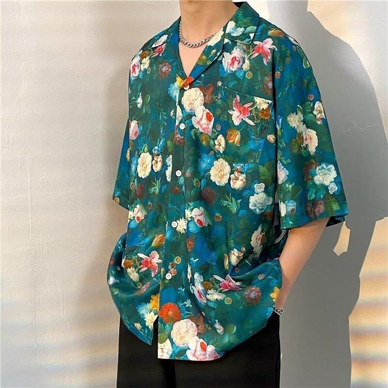 MNO.9 Hawaii 199 เสื้อฮาวาย คอปกคิวบา แขนสั้น เสื้อลายดอก วินเทจ เที่ยวทะเล เสื้อสงกรานต์