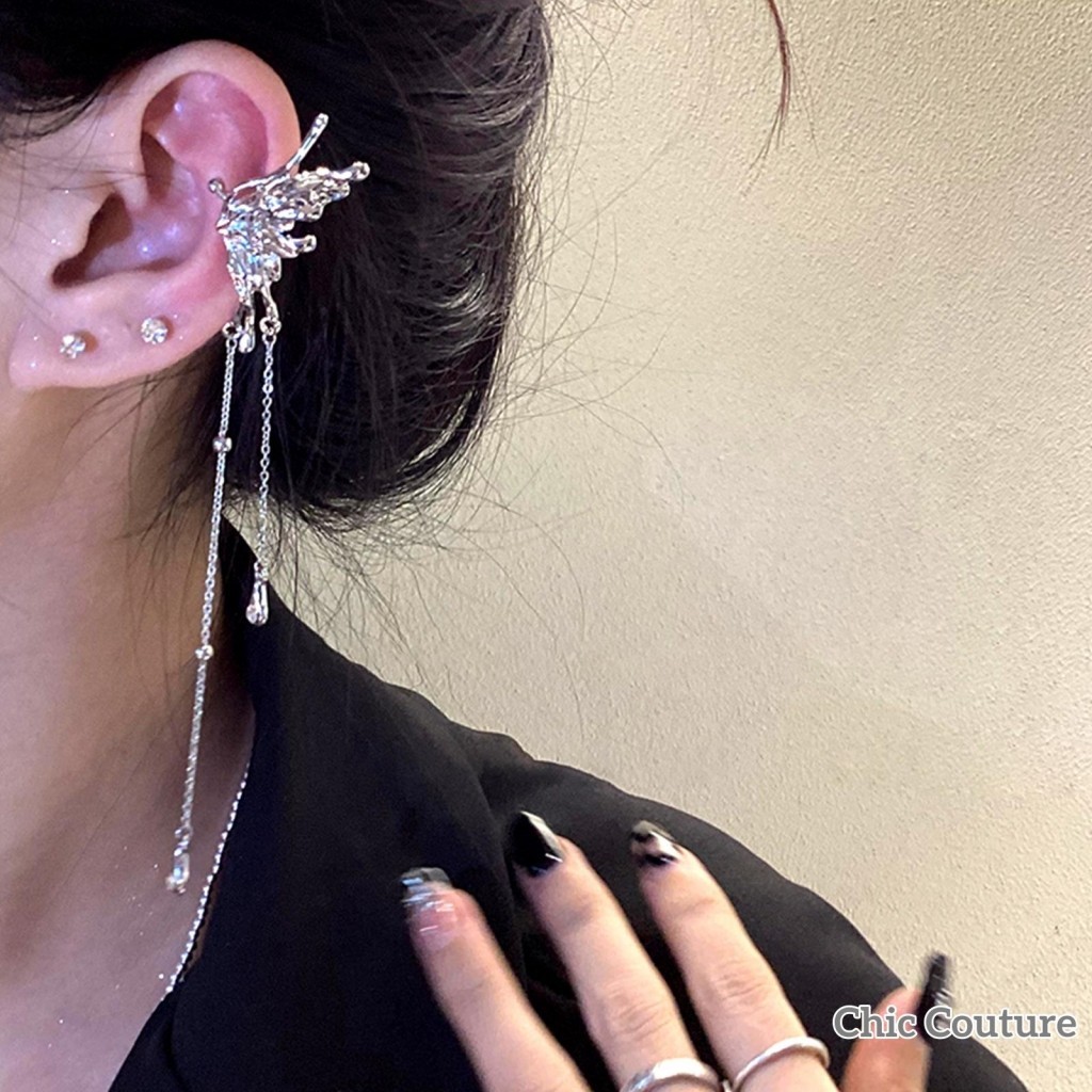 Wlmz-อารมณ์ผีเสื้อพู่ต่างหูผู้หญิงrhinestone Non PiercedหูCawlerคลิปผีเสื้อCuff Wrapต่างหูสําหรับสาว