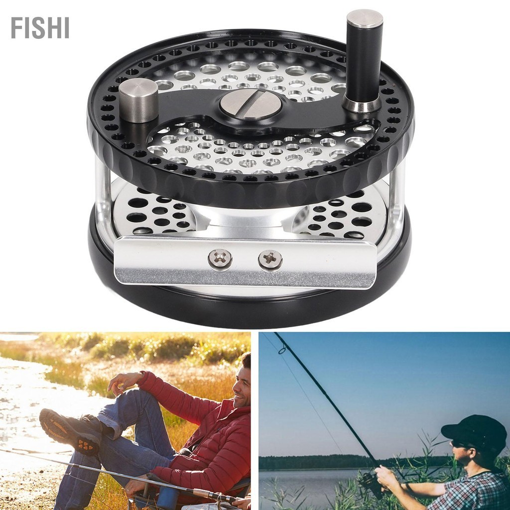 Fishi Fly Fishing Reel อลูมิเนียมอัลลอยด์สีดำเงินมือเปลี่ยนอุปกรณ์เบ็ดตกปลาพร้อมถุงเก็บ
