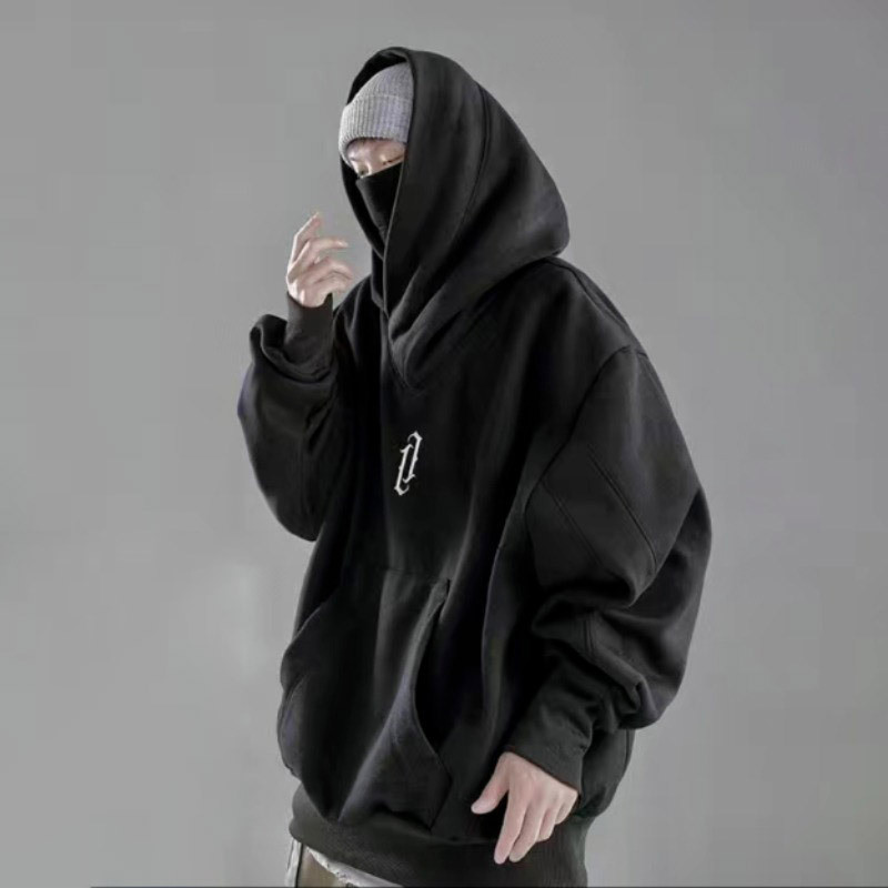เสื้อแจ็กเก็ต มีฮู้ด คอสูง ปักลาย ทรงหลวม สไตล์ฮิปฮอป วินเทจ สําหรับผู้ชาย