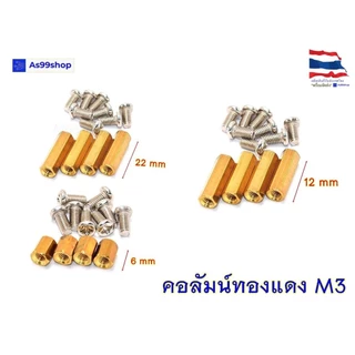 คอลัมน์ทองแดง M3 หกเหลี่ยม แบบกลวง คอลัมน์ ( 1 ชุด 4 ตัว )+น๊อต 8 ตัว